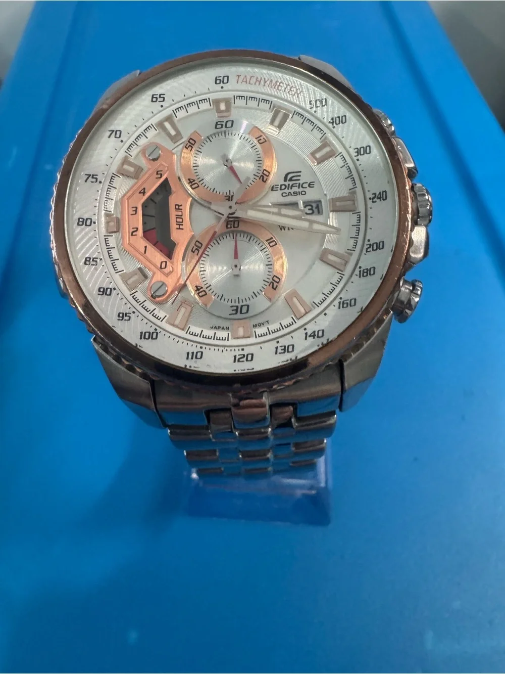 #139 Casio Edifice Silver and Rose Gold Chronograph Smartwatch